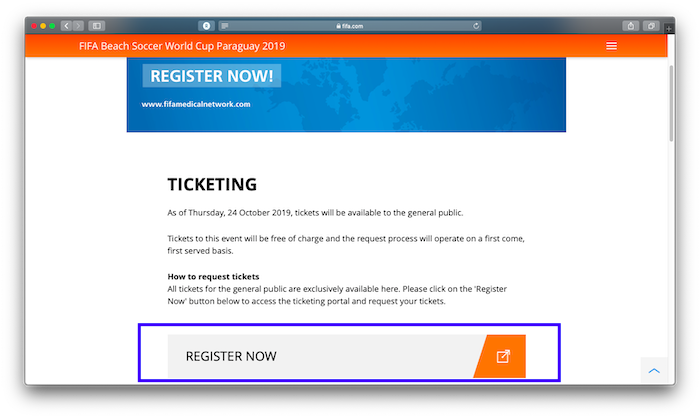 REGISTER NOW画面